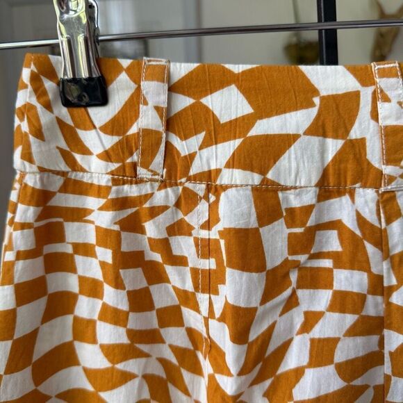 Free People Menorca Mustard Psychedelic Check Wide-Leg Cropped Pants 0 - Picture 4 of 10